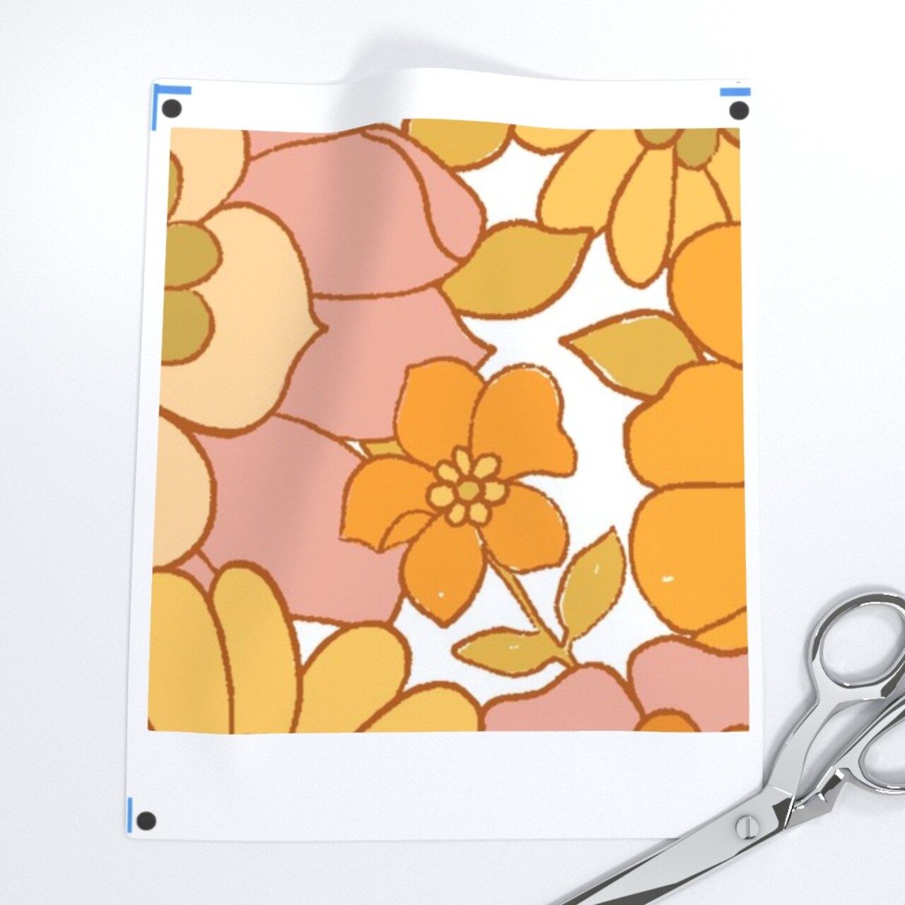 Retro Floral Sunny Maximalist Blush Pink Mustard Gold Marigold 1960S Custom Pre-pasted Wallpaper by Spoonflower Pre-Pasted Wallpaper 2FT Wide
